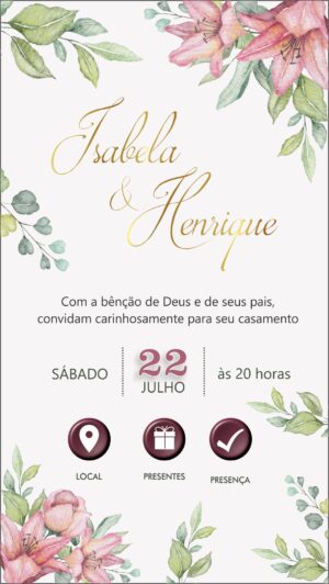 Convite Virtual para Casamento Floral Marsala