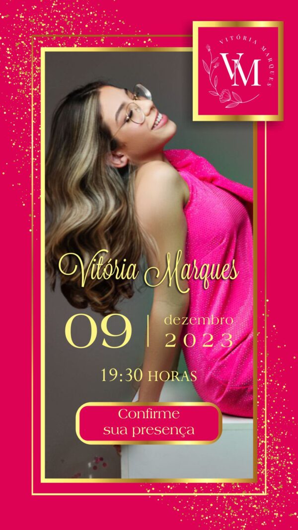 Convite Virtual para 15 anos Rosa e Dourado