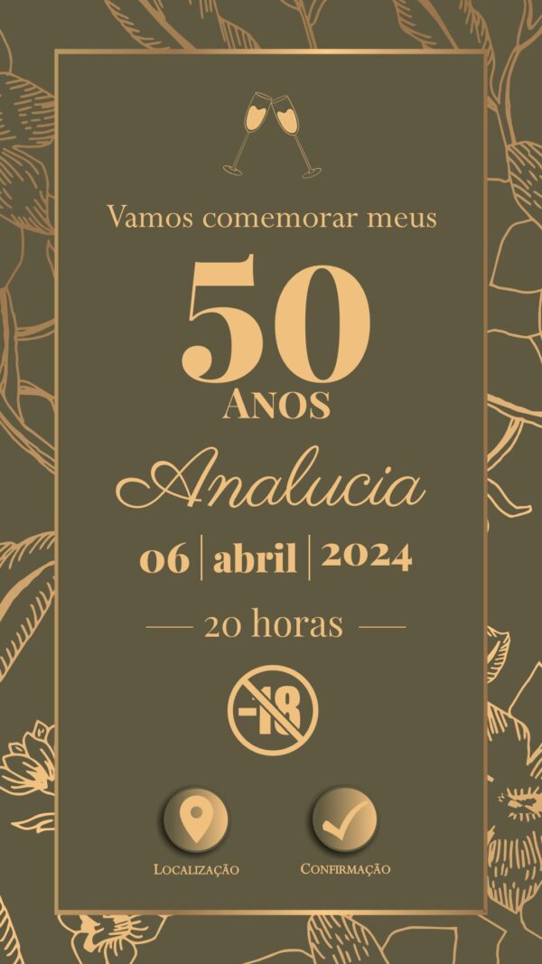 Convite Virtual para Festa de 50 anos Verde e Dourado