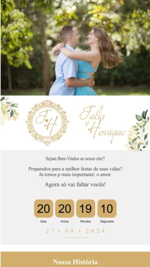 Site para Casamento Floral Verde e Dourado