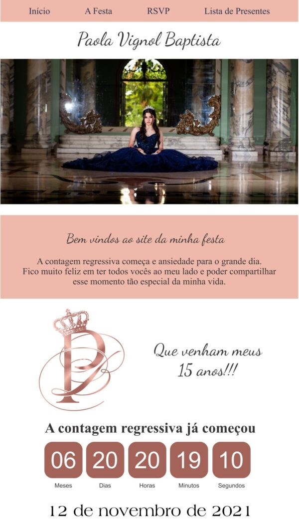 Site para 15 anos Estilo Princesa cor Salmão