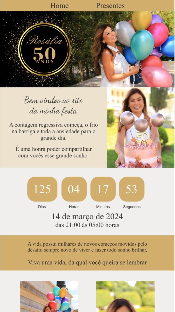 Site para Festa de 50 anos Preto e Dourado