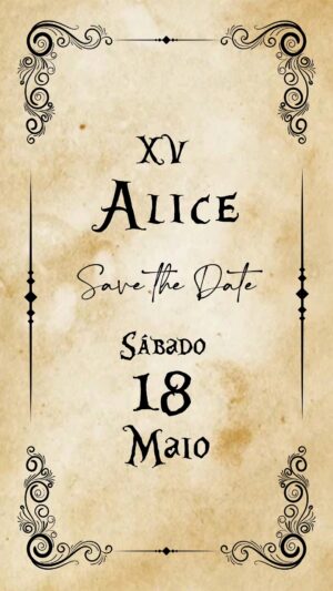 Save the Date 15 anos Tema Alice no País das Maravilhas