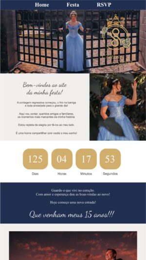 Site para 15 anos Azul e Dourado