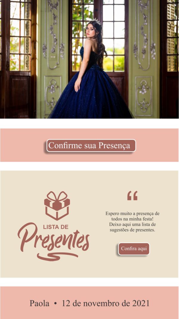 Site para 15 anos Estilo Princesa cor Salmão