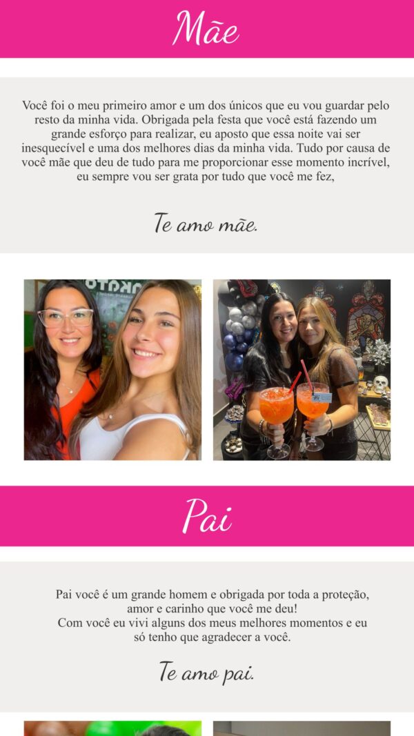 Site para Debutante cor Pink