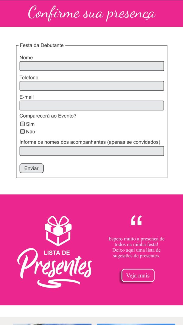 Site para Debutante cor Pink