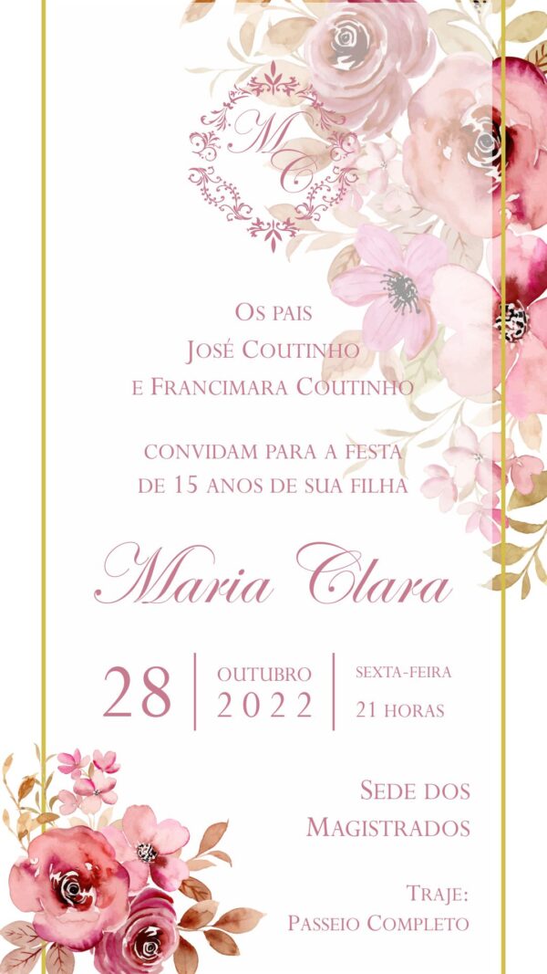 Convite Virtual Floral 15 anos