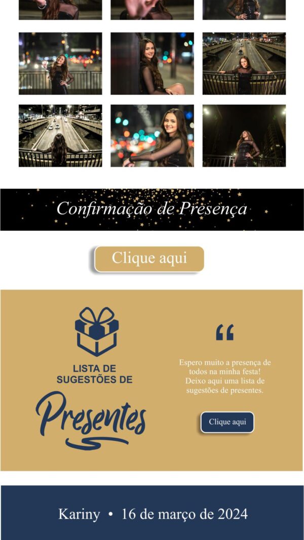 Site para 15 anos Dourado e Azul