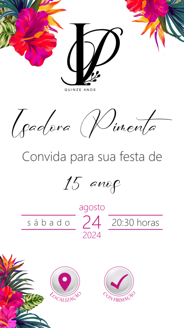 Convite Virtual Floral Colorido para 15 anos