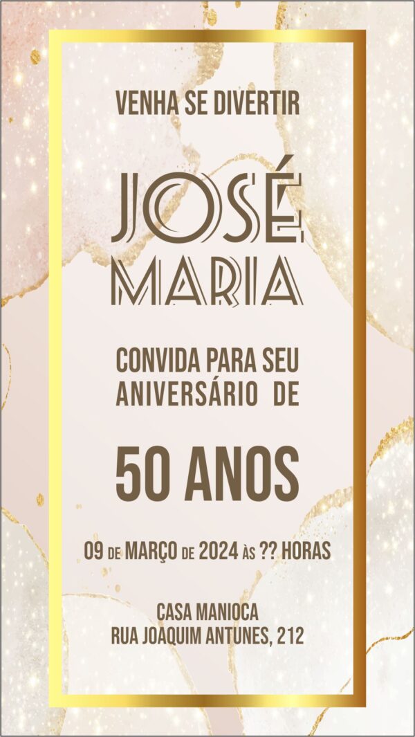 Convite Virtual Dourado Festa de 50 anos