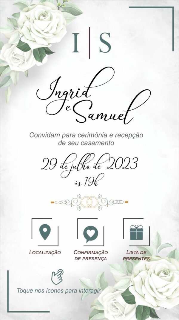 Convite Virtual para Casamento Floral Branco e Verde