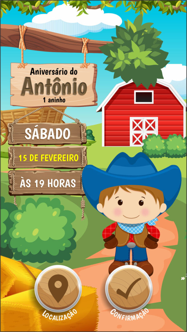 Convite Virtual Festa Tema Fazendinha