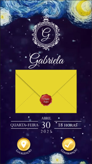 Convite Virtual 15 anos Tema Noite Estrelada