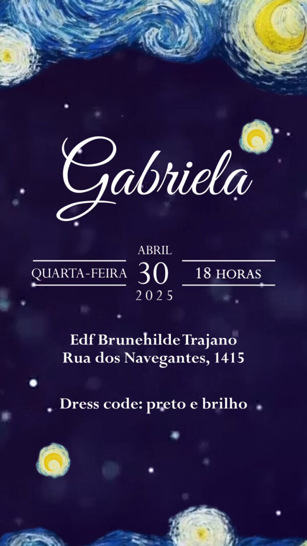 Convite Virtual 15 anos Tema Noite Estrelada